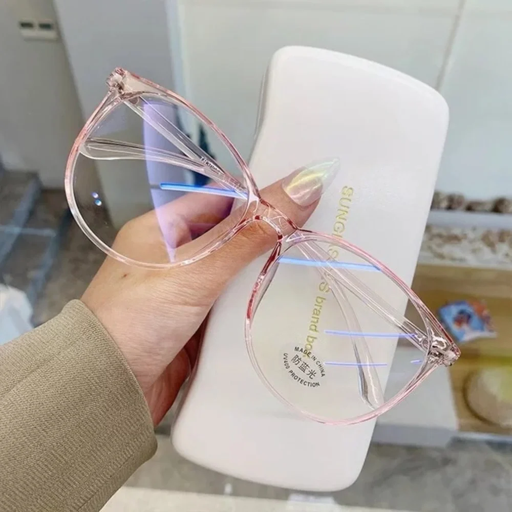 Glass frames optical transparent blue light blocking glasses computer round - Picture 5 of 16